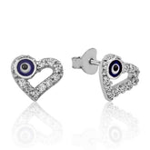 Boucles d'oreilles à tige en argent avec cœur et mauvais œil